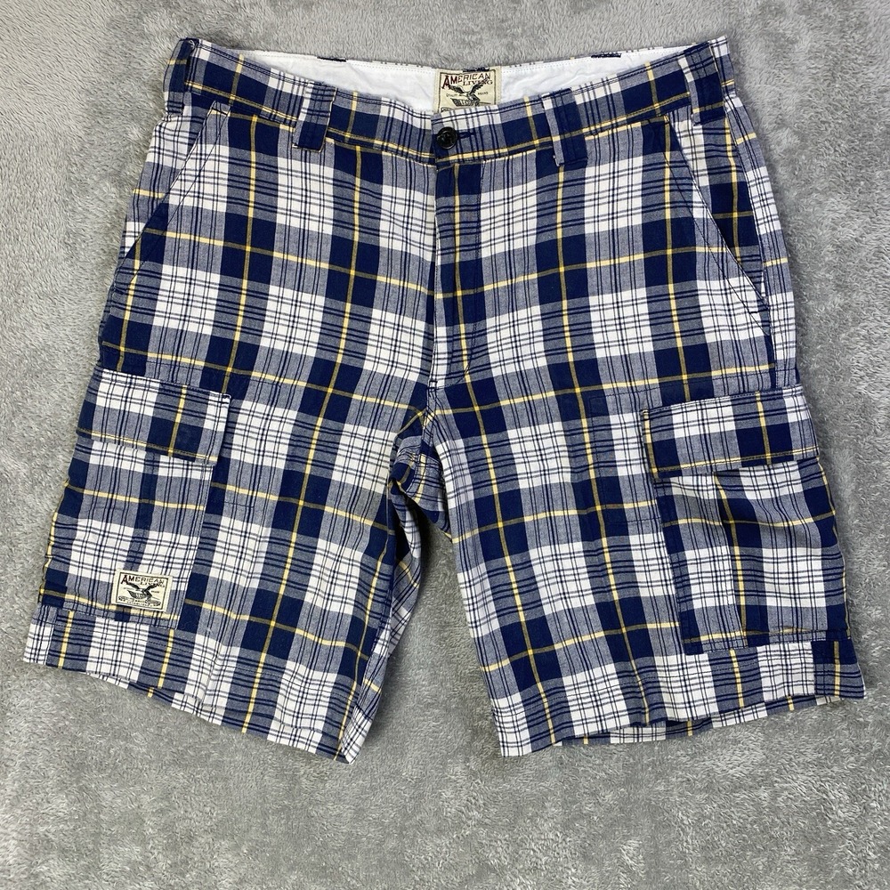 American Living Shorts Men Sz 36 Plaid Cargo 100% Cotton Ralph Lauren Golf Beach